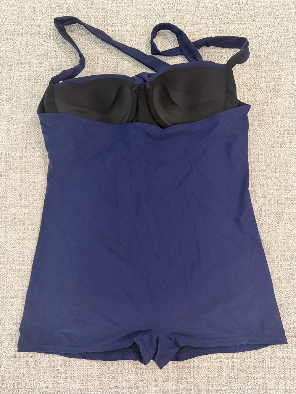 Navy Ruched One-Piece Halter Swimsuit - Picture 3 of 8
